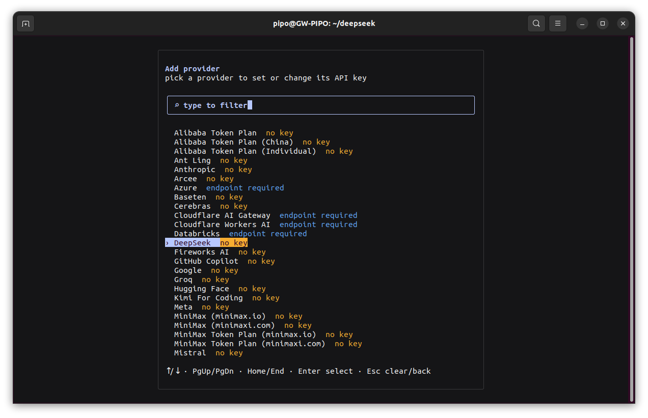 The Add provider list, with each provider marked no key or endpoint required
